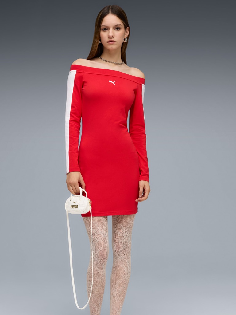 Puma T7 Long Sleeve Dress Red
